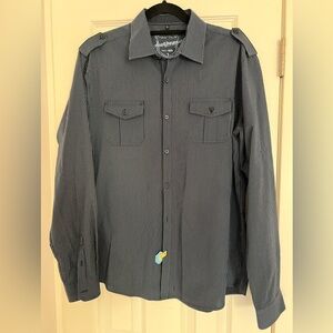 Men's Casual Button Down Shirt - Black Striped